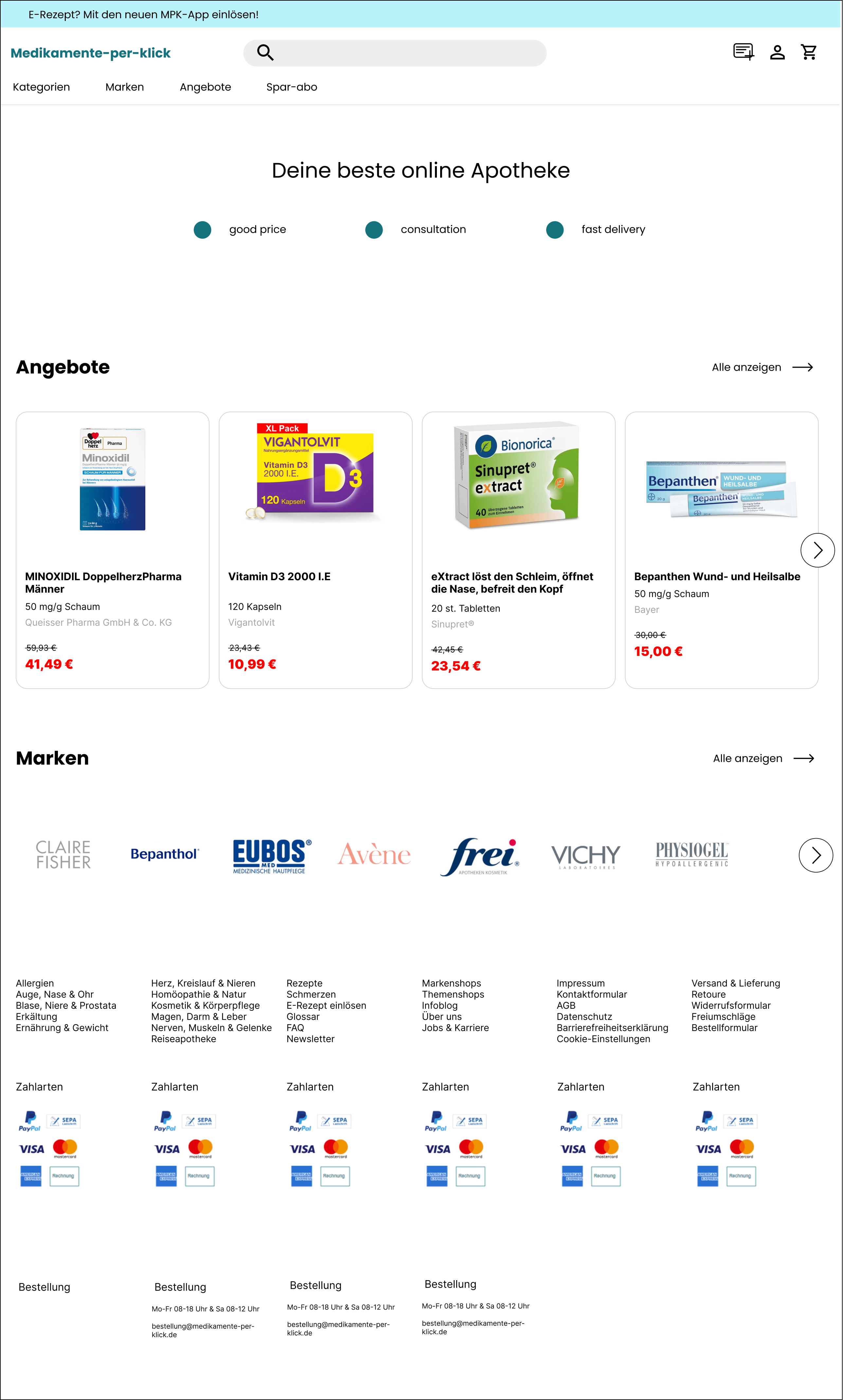 Screenshot of the pharmacy website after the redesign.