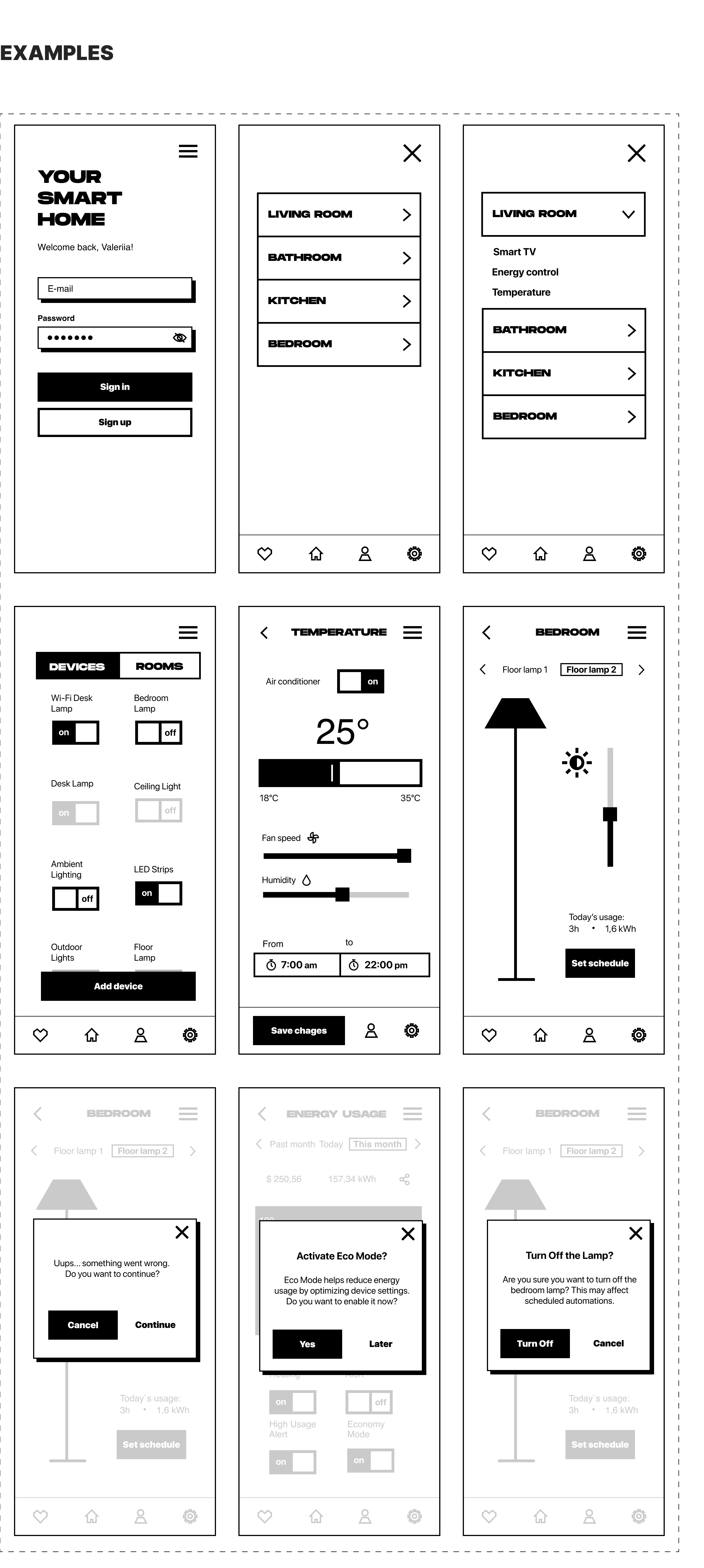 Smart home design system, sheet 3 of 3: the end of the specimen sheet — applied screens the system closes on.